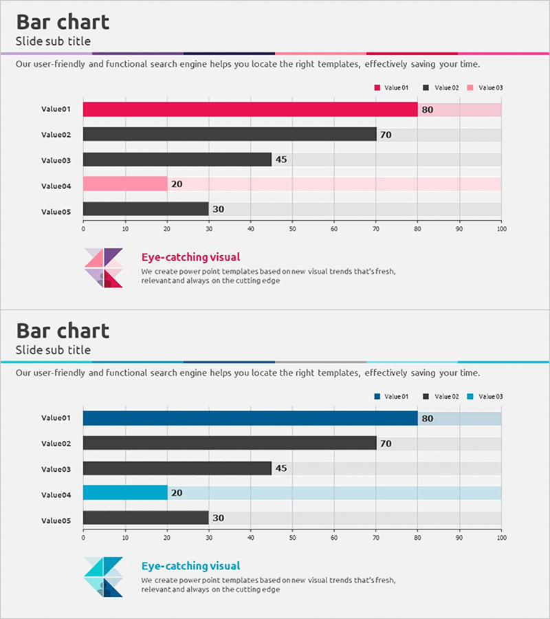 삼각형 패턴 와이드 PPT 템플릿 – 가로막대 그래프