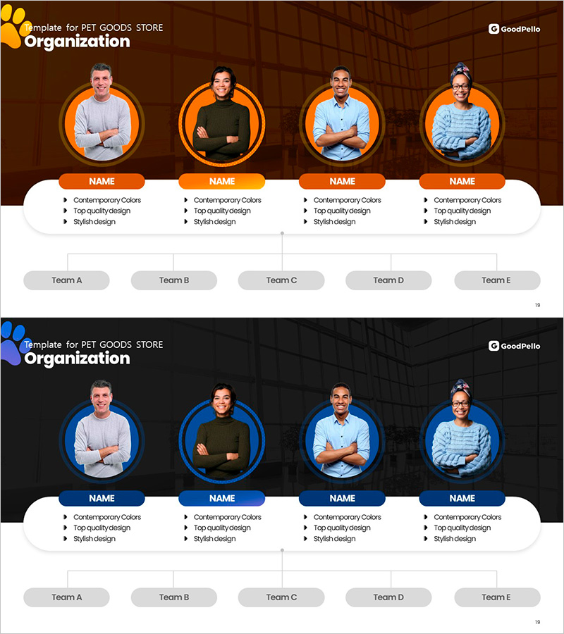 조직도 및 전문가 소개 프레젠테이션 템플릿 – 스타일리시한 디자인