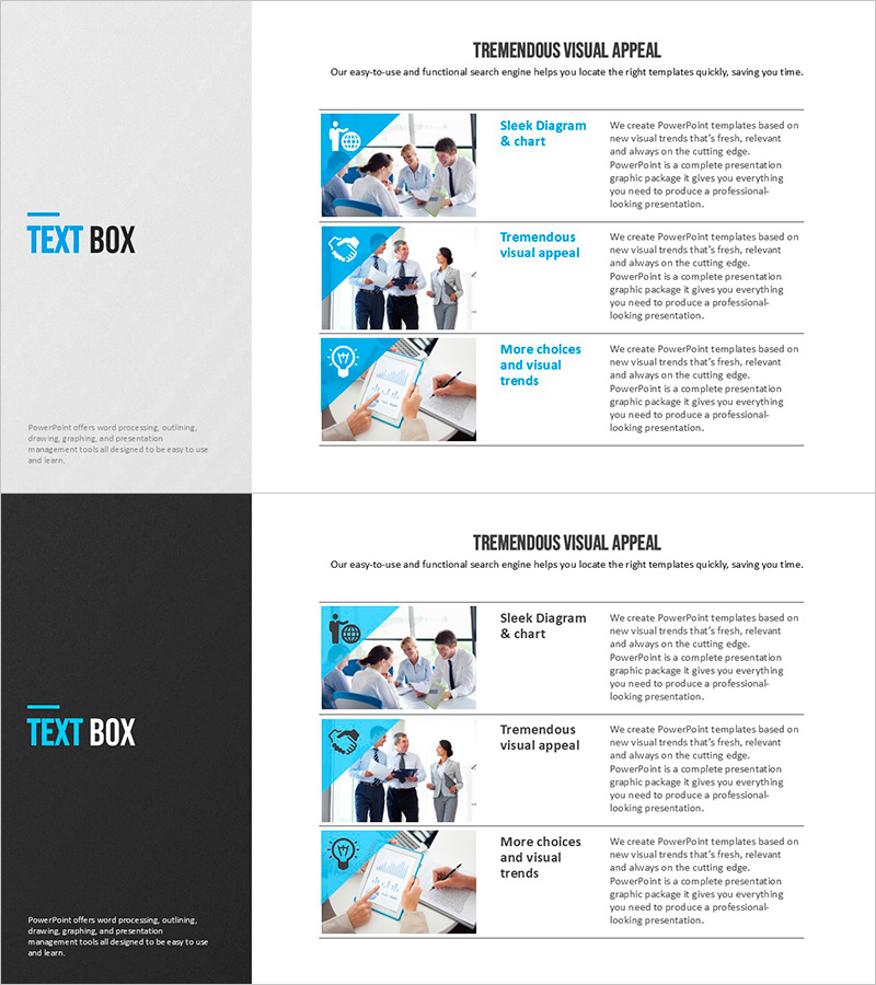 모던 블루 템플릿 텍스트 박스 – 제품 및 사업 전략 소개