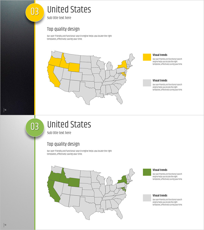 다섯가지 컬러 와이드 템플릿 – 지도 표현이 강조된 프레젠테이션