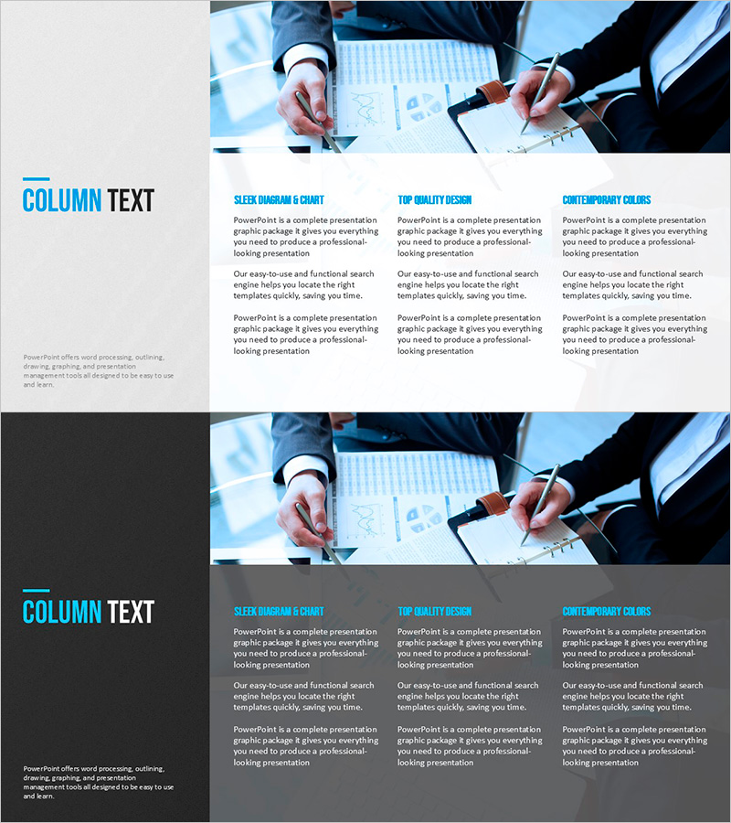 모던 블루 템플릿 칼럼 텍스트 - 전략과 비전을 담다