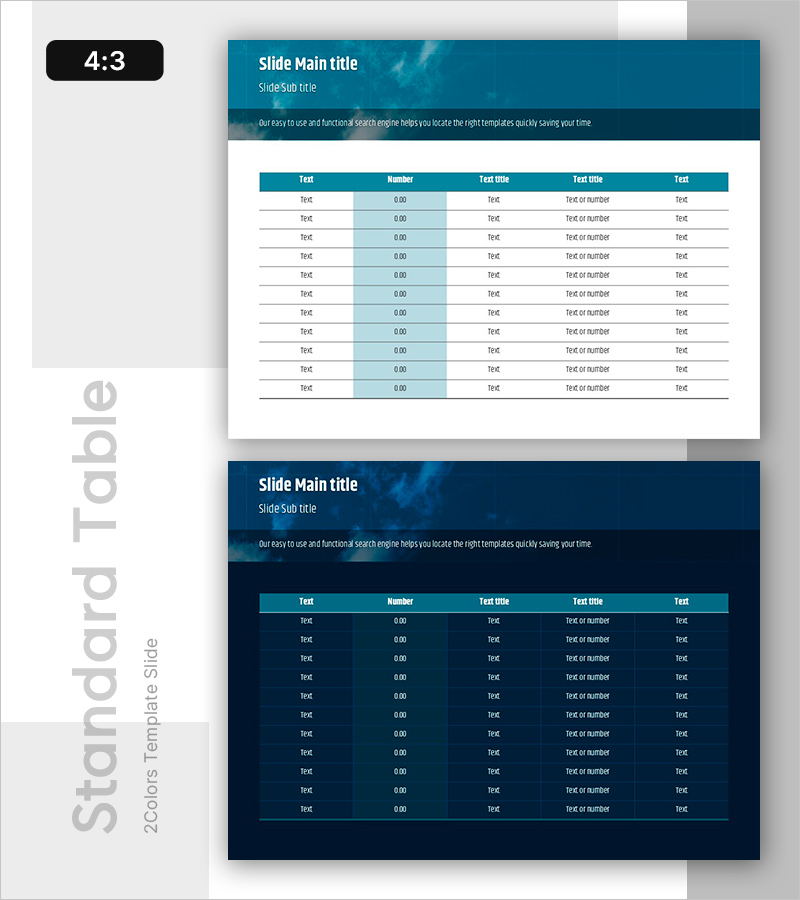 하늘 템플릿의 청록색 테이블 차트