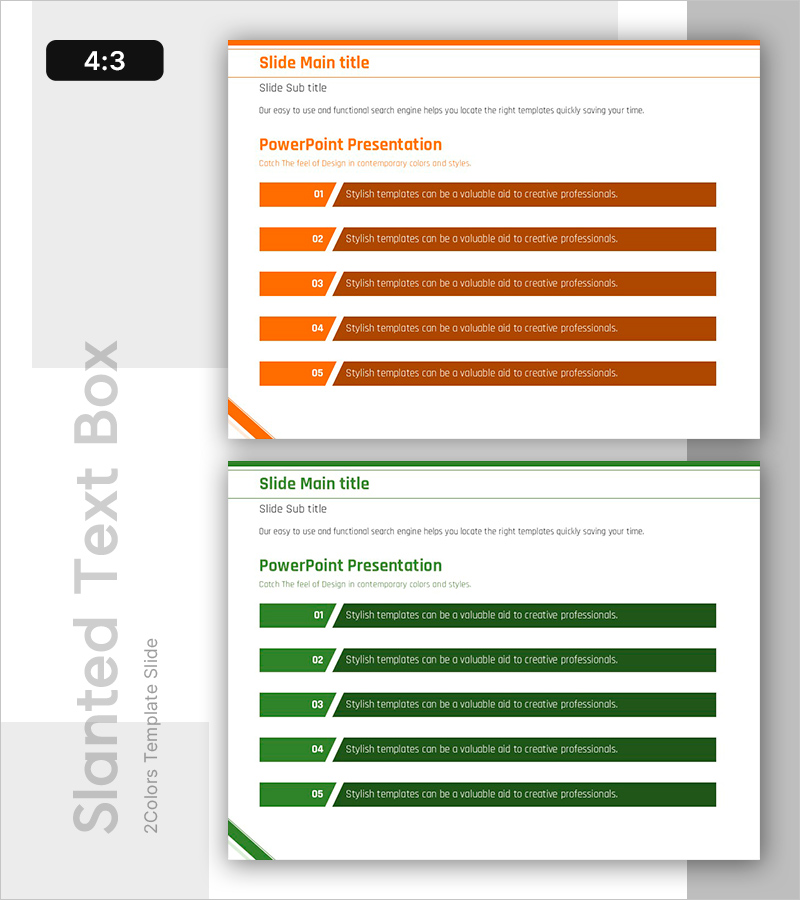 대각선 텍스트 박스 항목을 활용한 사업 관리 슬라이드