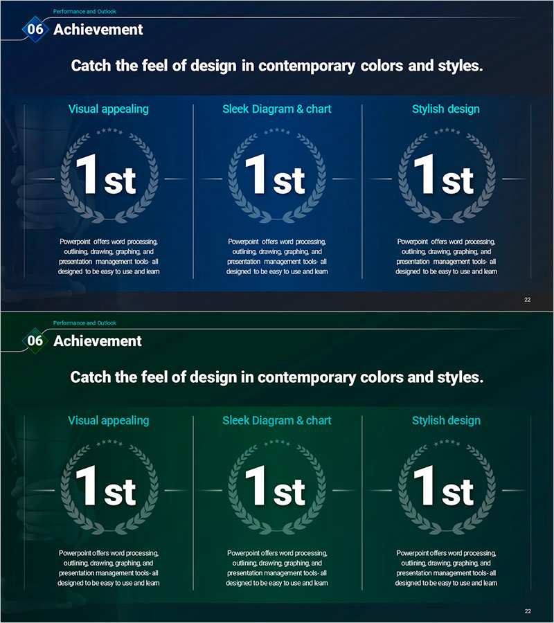 스타일리시한 디자인의 성과 발표 슬라이드