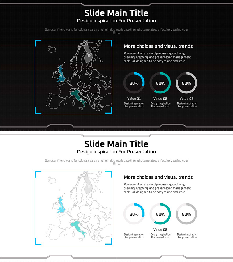 기하학 무늬 와이드 PPT 지도 & 도넛차트