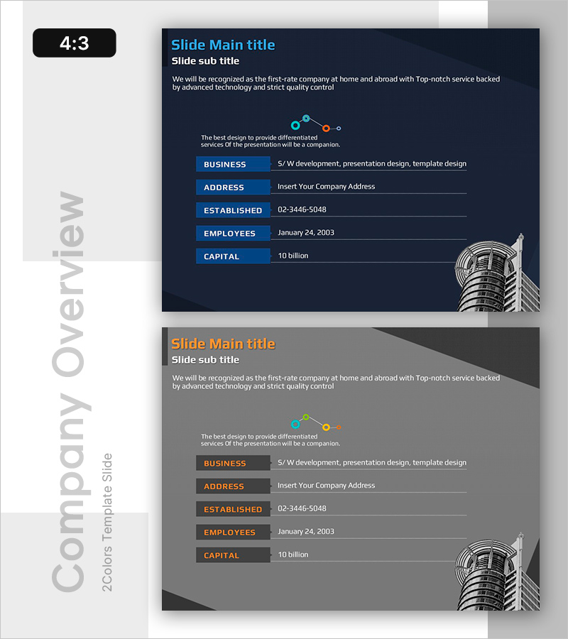 도시 템플릿 회사 개요 프레젠테이션 – 정보와 연락처