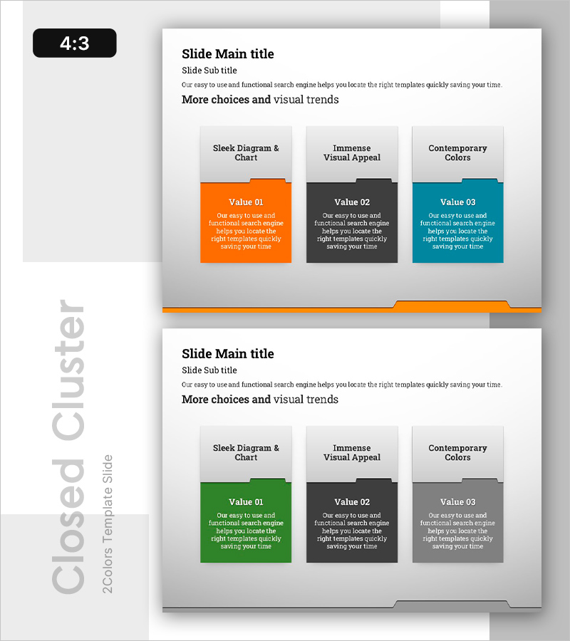 세 개의 폐쇄형 폴더 박스 – 클러스터 다이어그램으로 비즈니스 전략 시각화