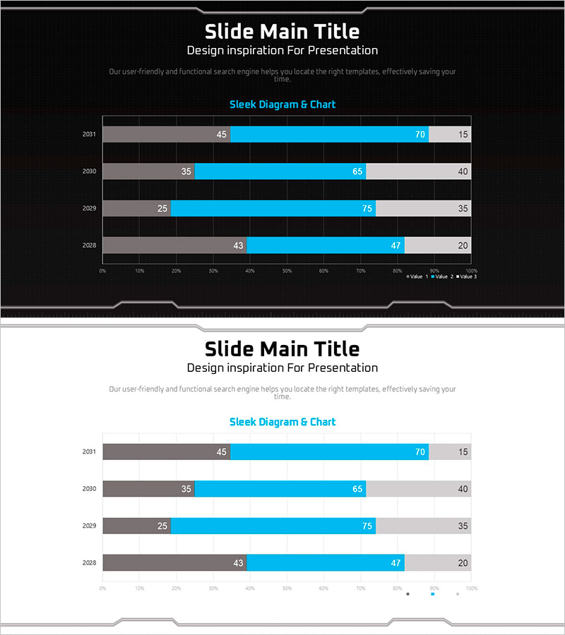 기하학 무늬 와이드 피피티 가로막대 세분화 그래프