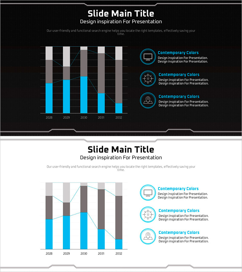 기하학 무늬 와이드 피피티 세로막대 세분화 그래프