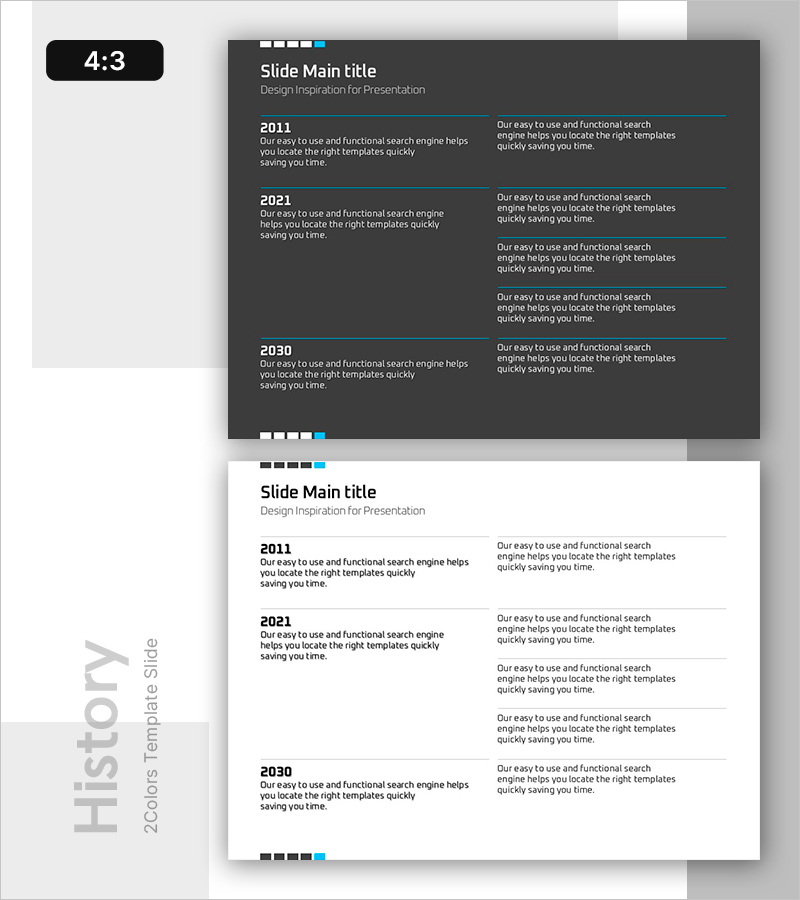 연도별 이력 슬라이드 – 시각적으로 매력적이고 기능적인 디자인