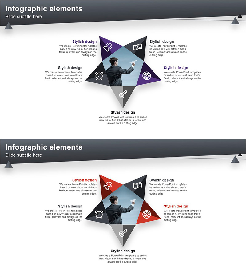 인포그래픽 요소로 구성된 레이아웃 디자인 PPT 템플릿