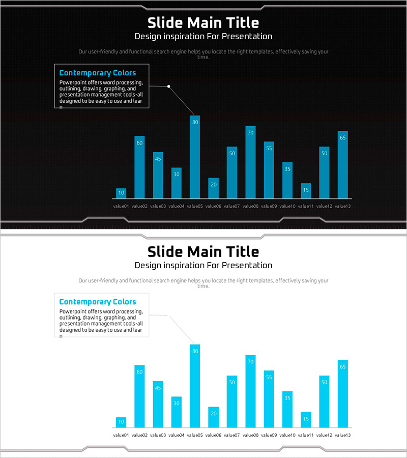 기하학 무늬 와이드 피피티 세로막대 차트 – 시장 분석 도구