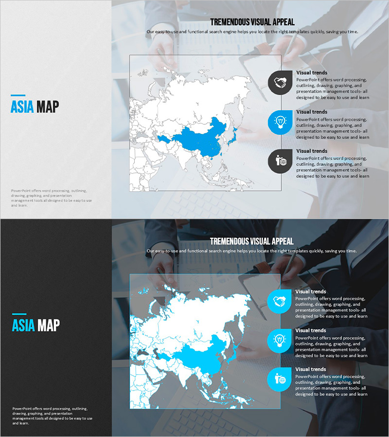 아시아 지도 프레젠테이션 – 모던 블루 템플릿