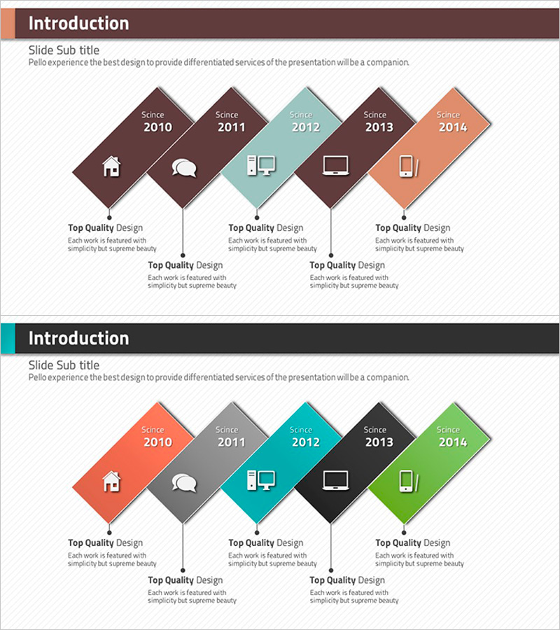마름모 템플릿으로 연혁을 효과적으로 전달하는 슬라이드