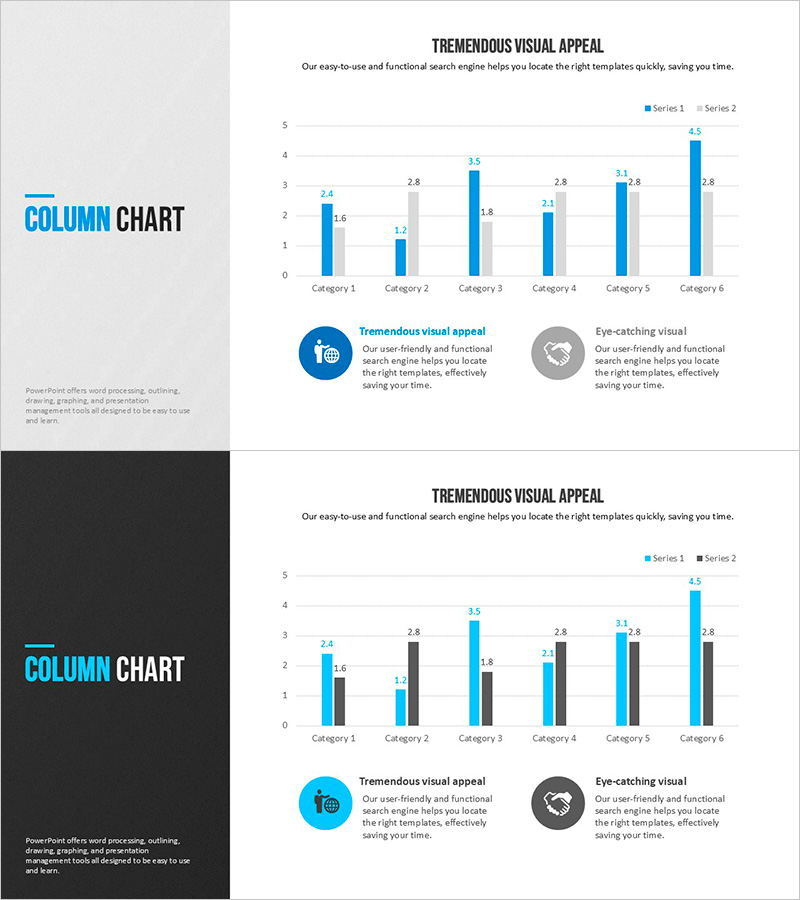 모던 블루 템플릿 칼럼 차트 – 시장과 경쟁력 분석