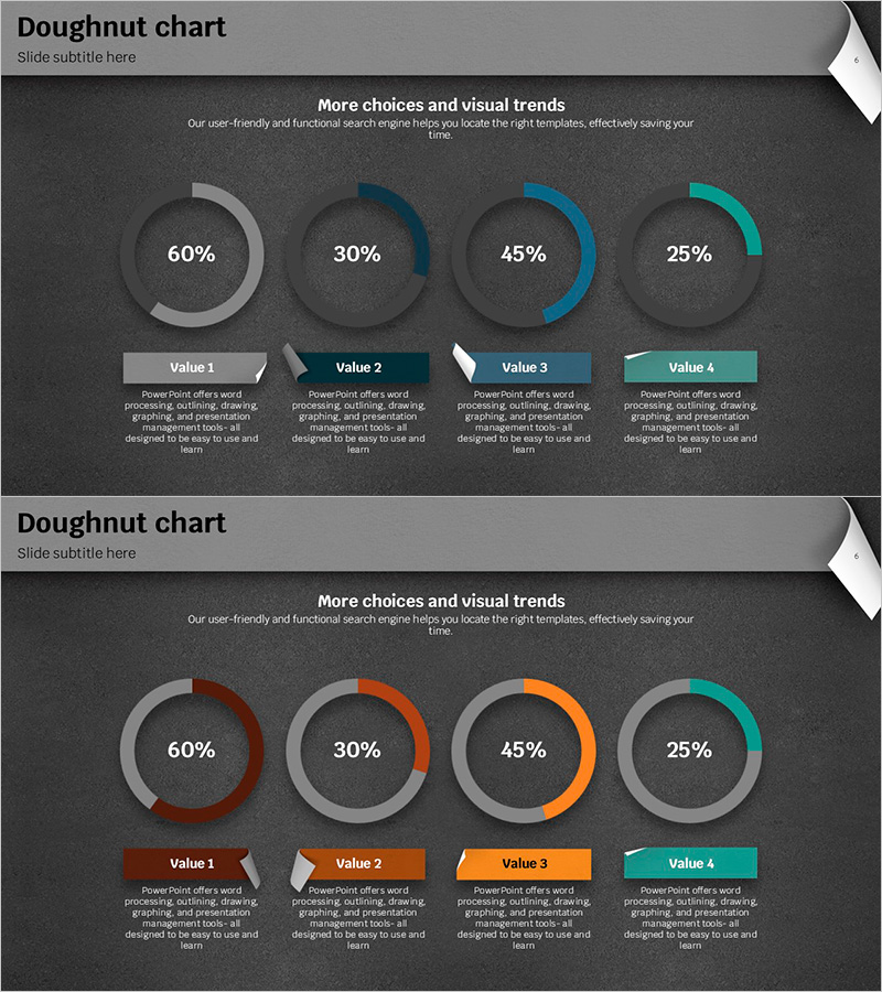 레인보우 페이퍼 도넛 차트 프레젠테이션 템플릿