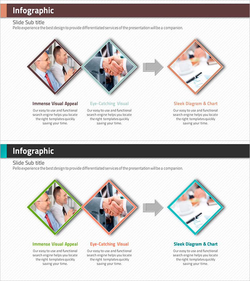 마름모 템플릿으로 마케팅 전략을 시각화한 인포그래픽