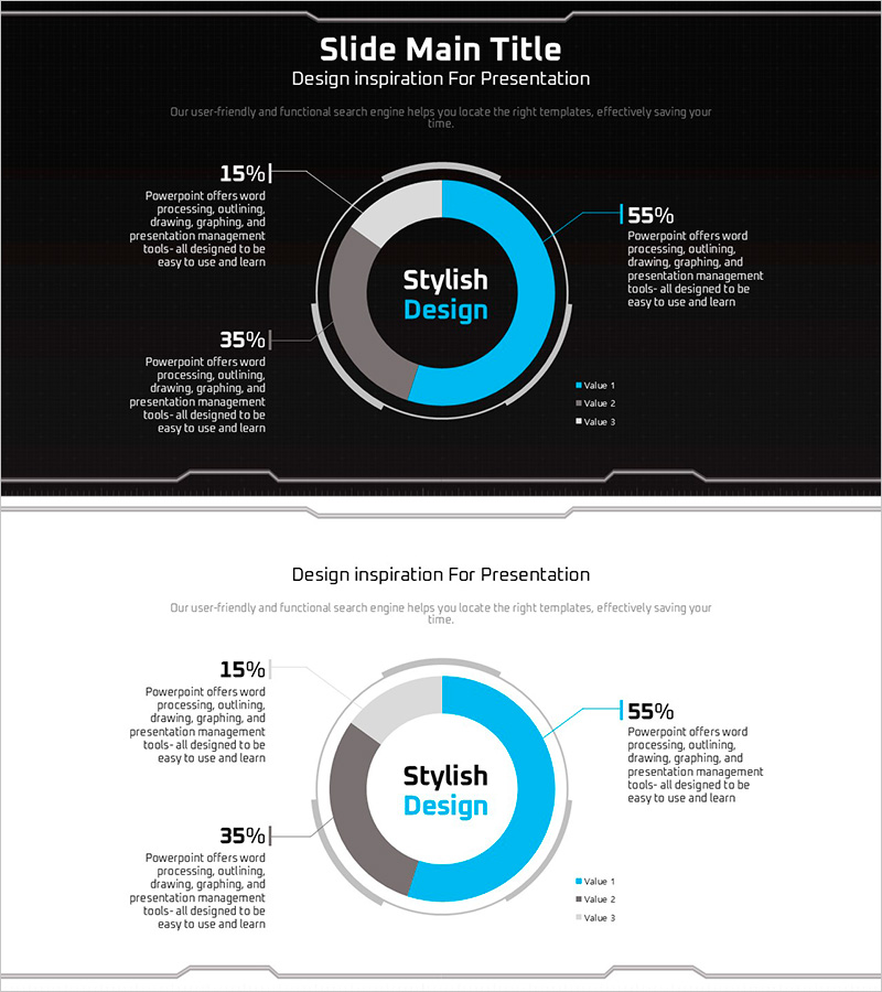 도넛 차트를 활용한 시장 점유율 분석 – 기하학적 디자인