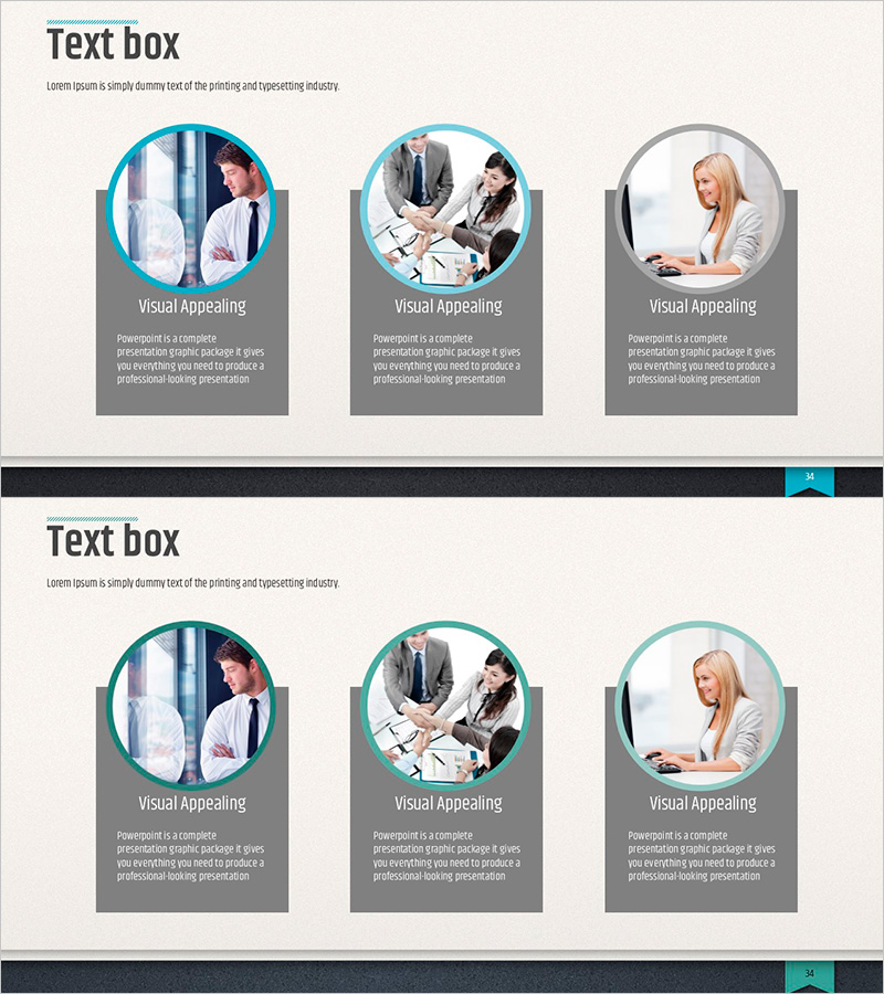 모던 비즈니스 템플릿 텍스트 박스 – 사업 전략과 마케팅 계획이 담긴 프레젠테이션 슬라이드