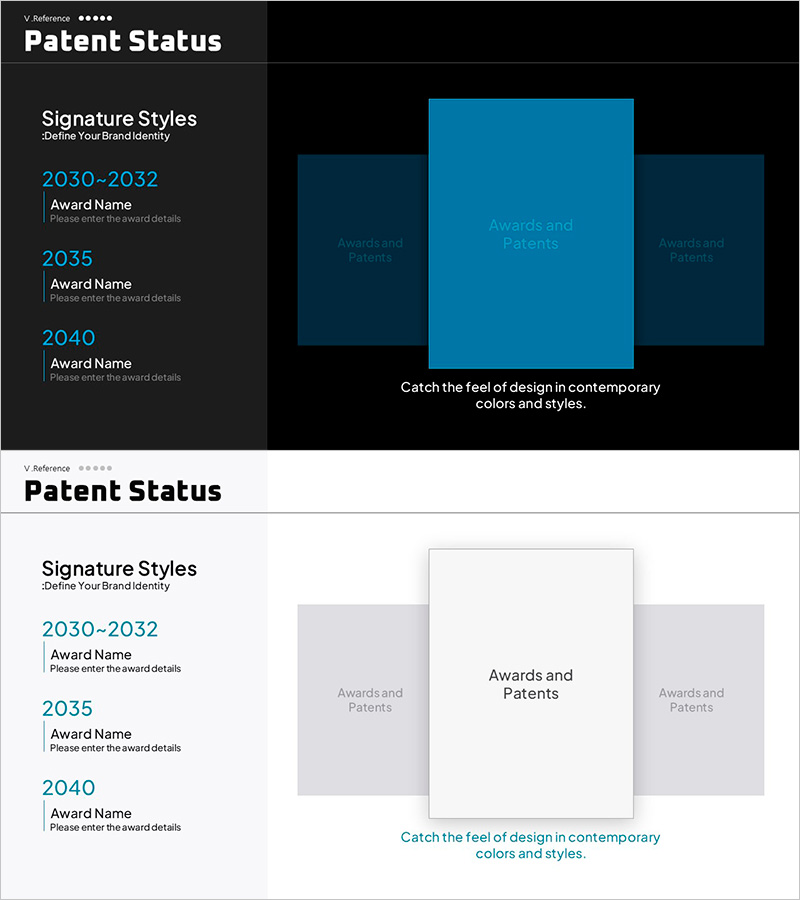 특허 현황 및 지적재산을 위한 디자인 슬라이드