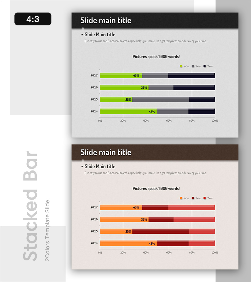 연도별 세분화된 가로 누적 막대 그래프 - 시장 분석 이야기