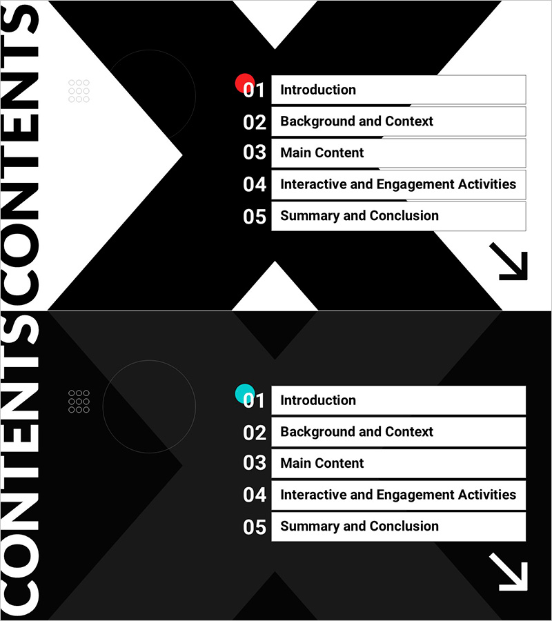 모던 스타일의 목차 슬라이드 – 명확한 정보 전달
