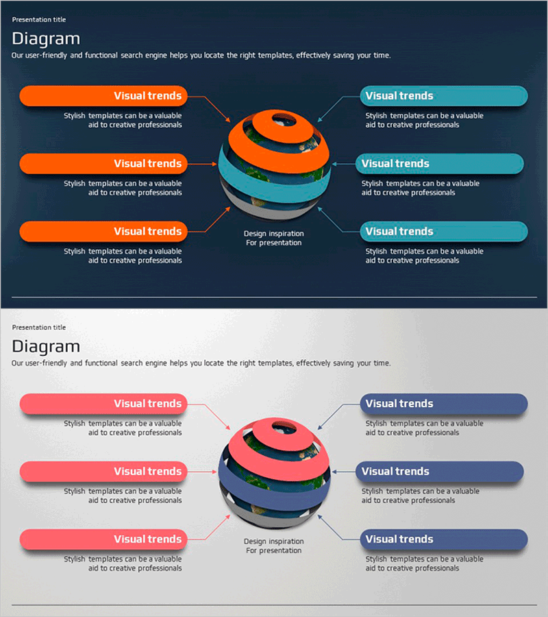 글로벌 비즈니스 다이어그램 PPT 템플릿 – 전략과 비전 제시