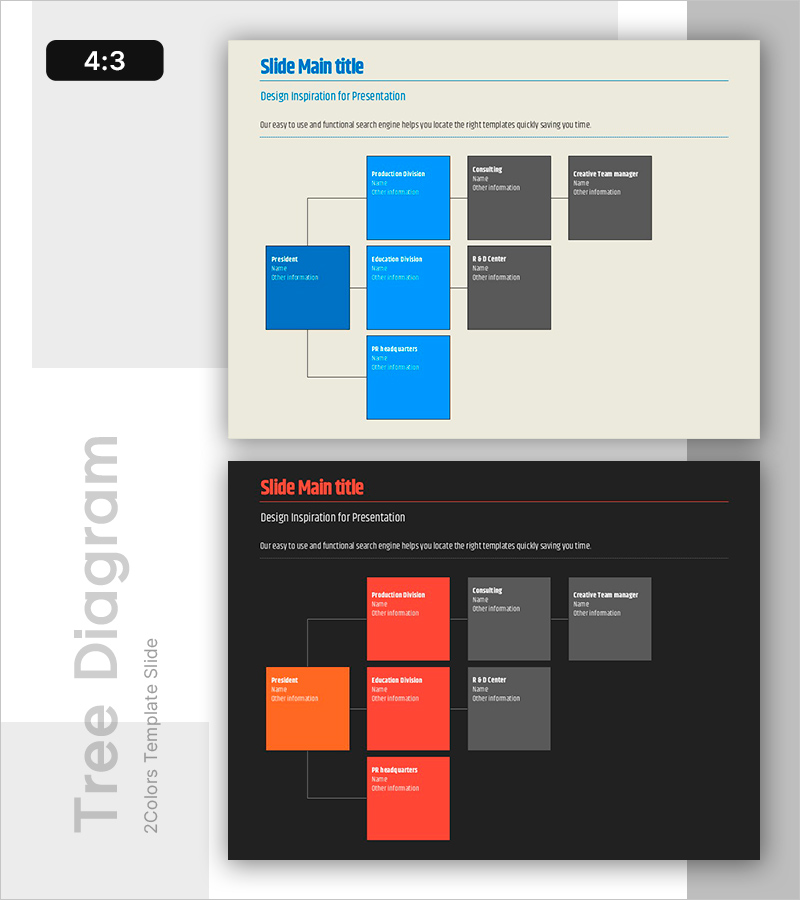 네모 박스 트리 구조 슬라이드 - 조직도 디자인