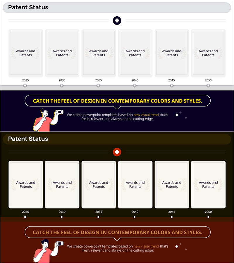 특허 현황 및 연혁 슬라이드 – 비즈니스의 미래를 그리다
