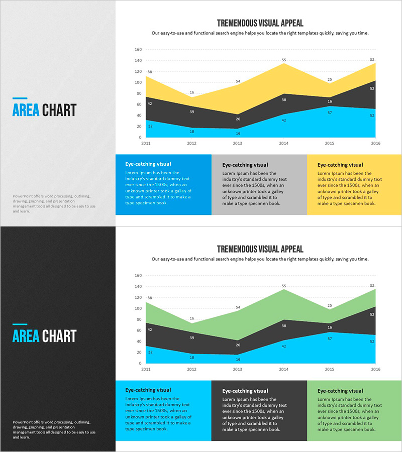 모던 블루 템플릿 영역형 차트 - 시장분석 최적화