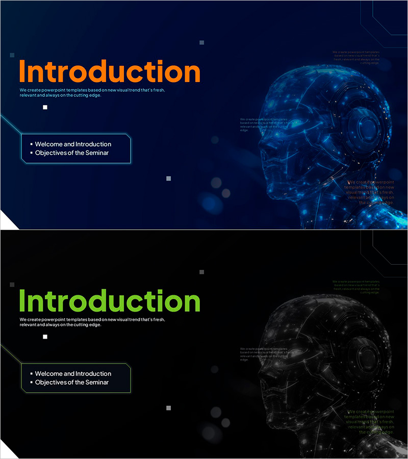 미래 지향적인 인공지능 소개 슬라이드 – 혁신과 탐험