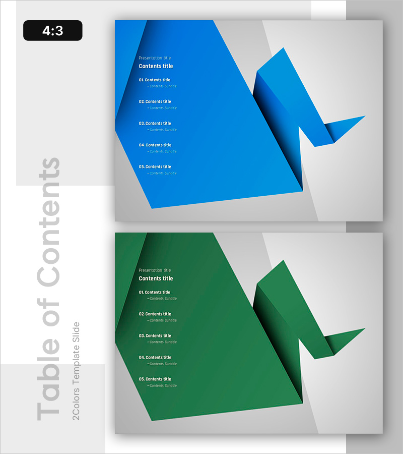 종이접기 템플릿으로 구성된 PowerPoint 목차 슬라이드