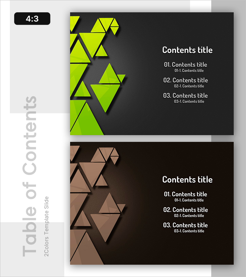 삼각형 패턴으로 구성된 PPT 목차