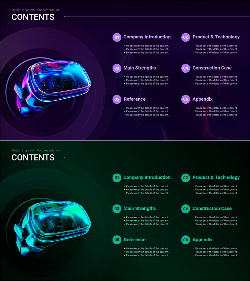 VR 제품 소개 콘텐츠 슬라이드 템플릿 – 혁신과 미래