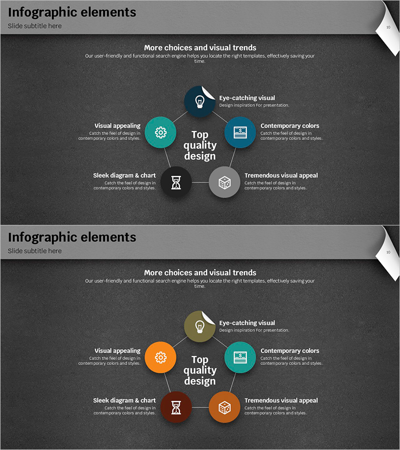레인보우 페이퍼 인포그래픽 요소 슬라이드 - 기업 비전 및 전략