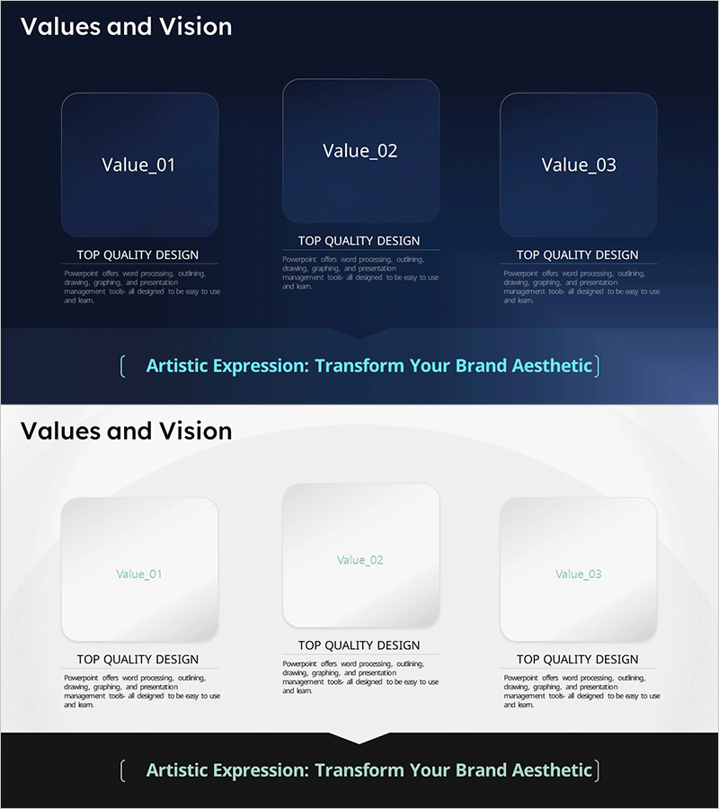 브랜드 비전 및 가치 제안을 강조한 슬라이드 – 아트적 표현