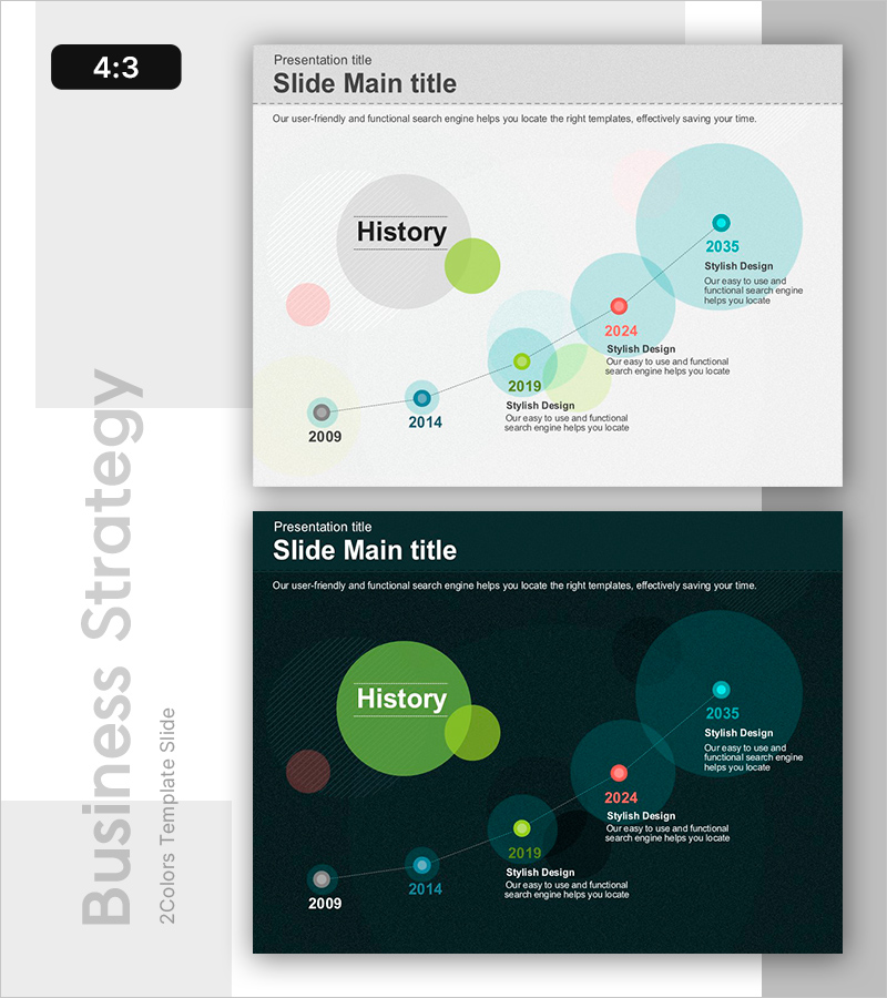 연도별 성장 및 기업 발전 과정 슬라이드 – 클러스터 및 연결 디자인