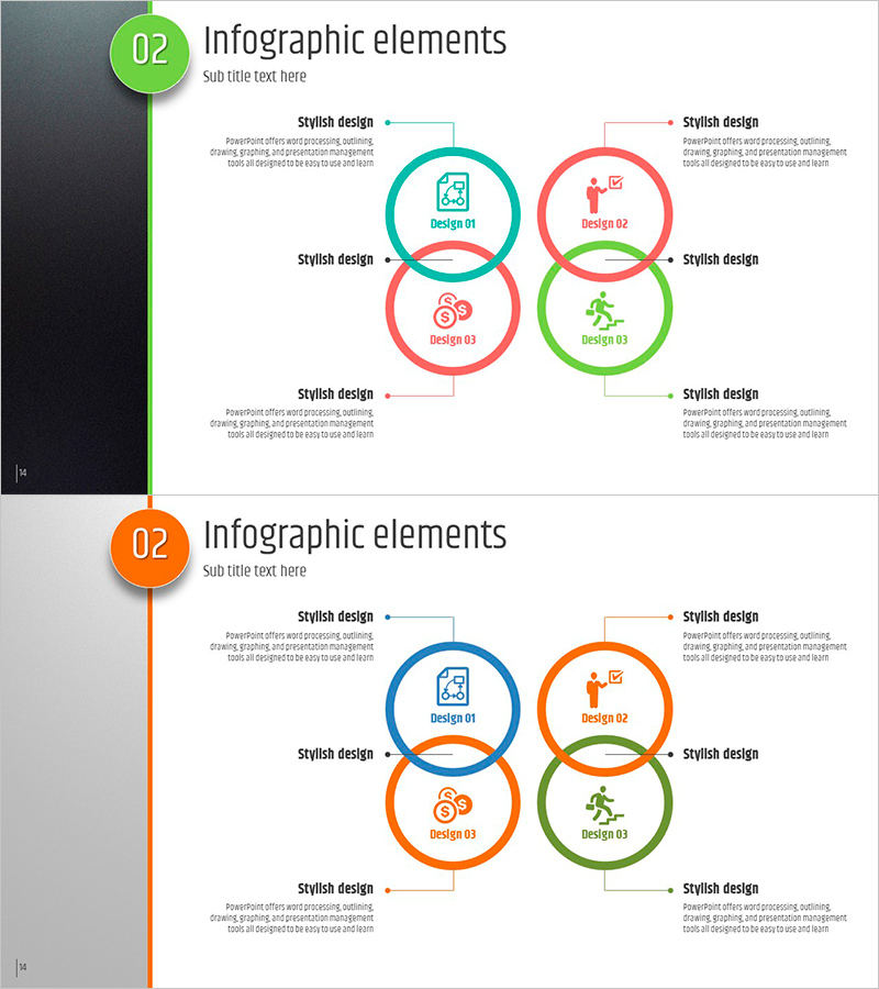 다섯가지 컬러 와이드 PPT 템플릿 – 인포그래픽 요소 활용