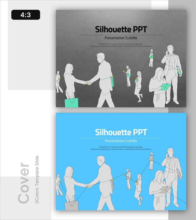 실루엣 일러스트 PPT 표지 – 비즈니스 및 협업