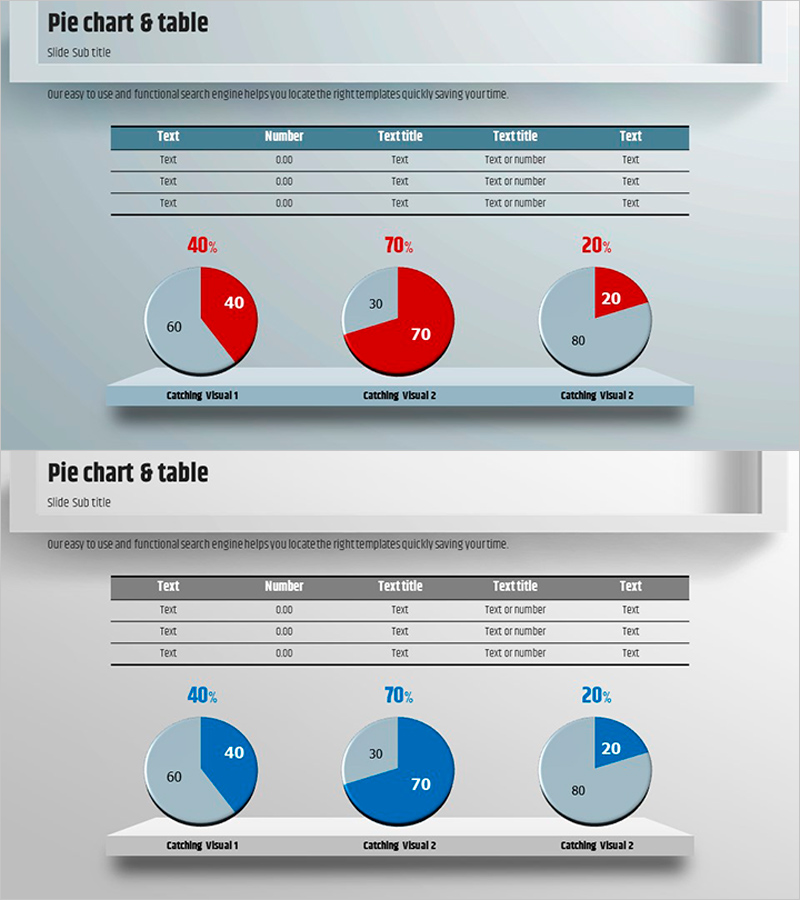 사각형 프레임 프레젠테이션 템플릿 – 파이차트 & 테이블
