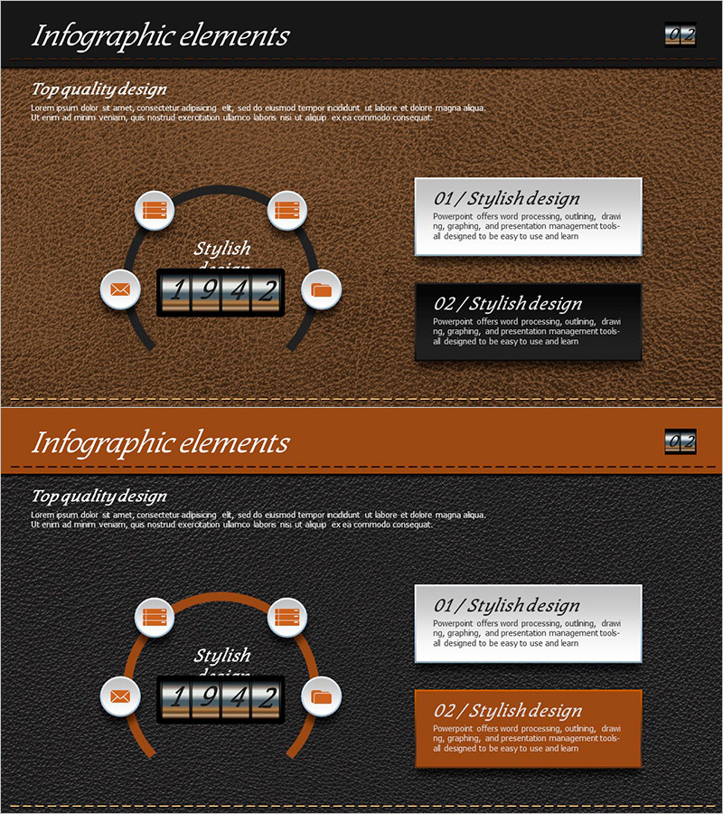 가죽 소재 인포그래픽 템플릿 – 회사 개요와 연혁 강조