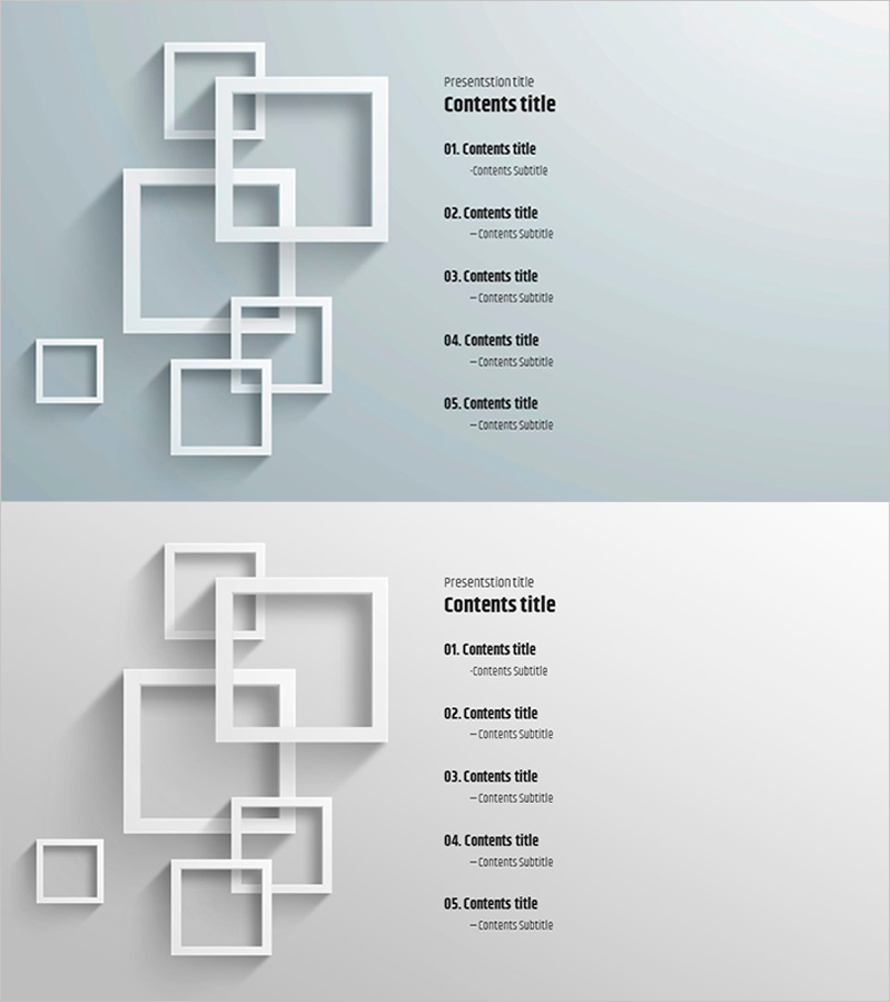사각형 프레임 템플릿으로 구성한 목차 슬라이드