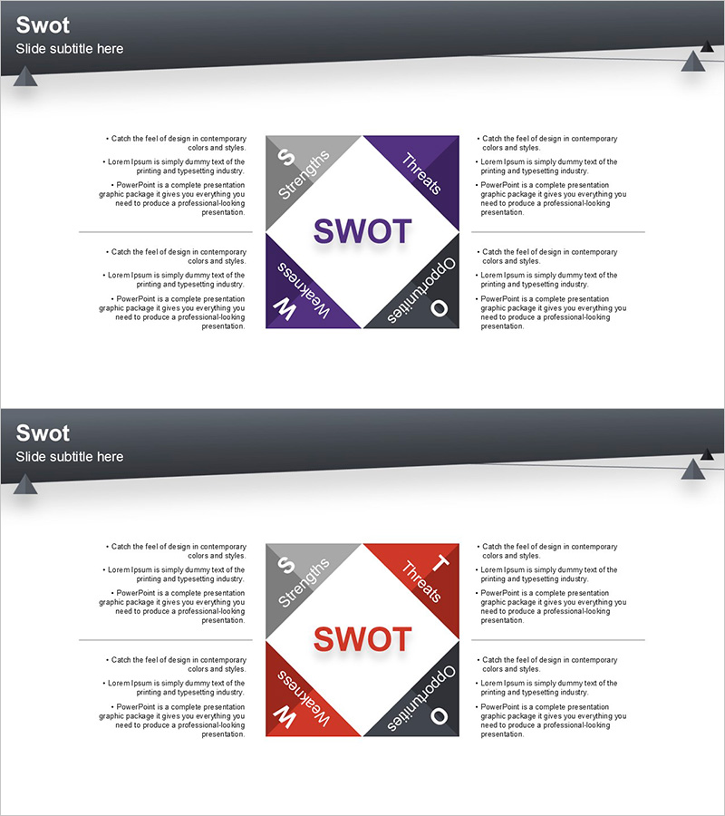 SWOT 분석을 위한 레이아웃 디자인 PPT 템플릿