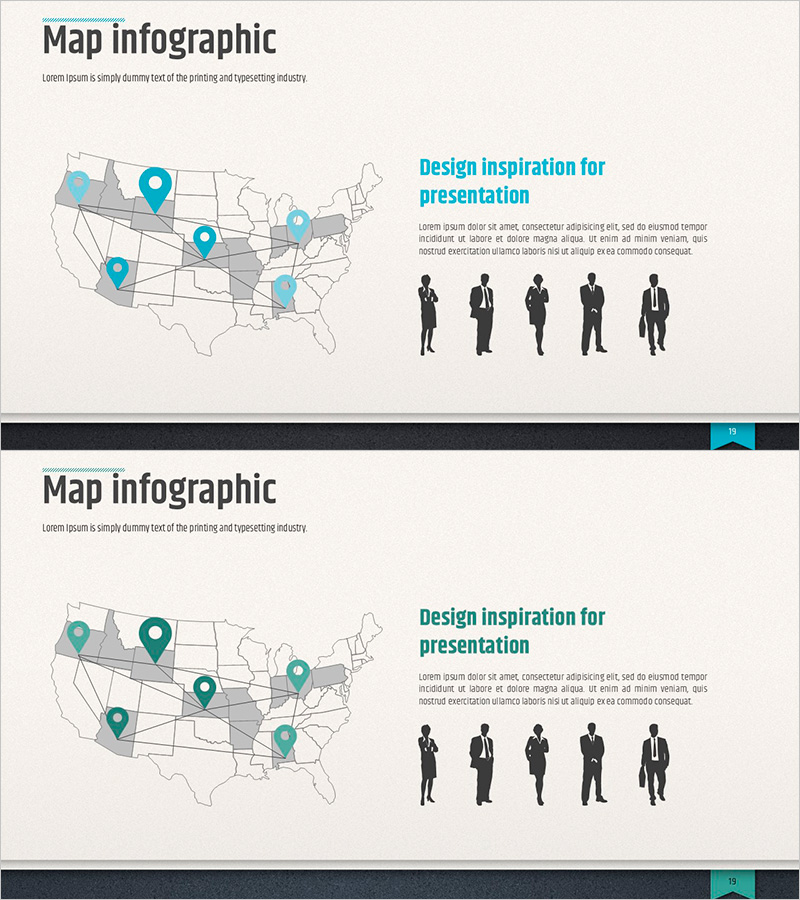 비즈니스 맵 인포그래픽 슬라이드 – 시장 전략과 고객 분석