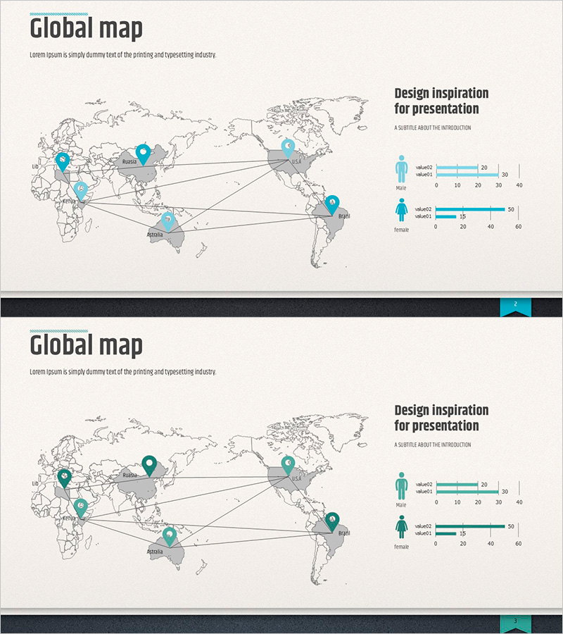 모던 비즈니스 템플릿 지도 – 글로벌 마케팅 분석