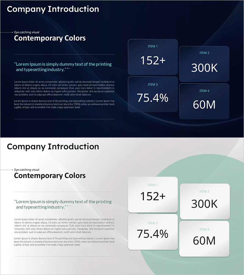 회사 소개를 위한 인포그래픽 슬라이드 – 현대적 색감과 시각적 효과
