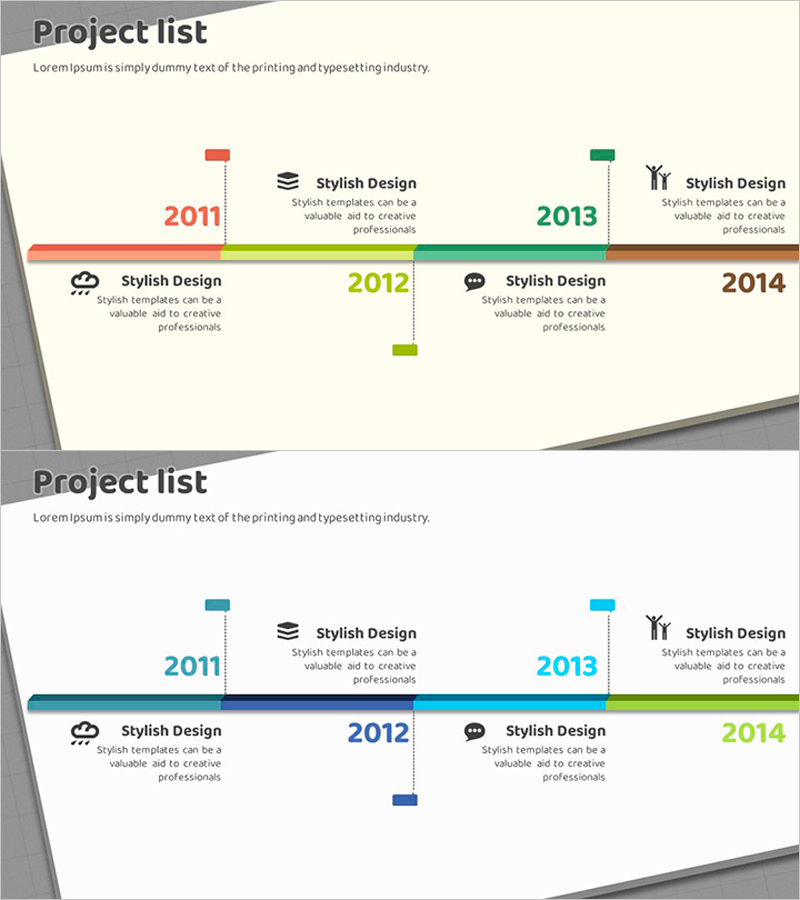 연혁을 시각적으로 표현하는 박스 와이드 PPT 템플릿