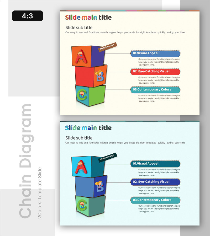 알파벳 박스 구성 연결 다이어그램 – 창의적 내용 전달