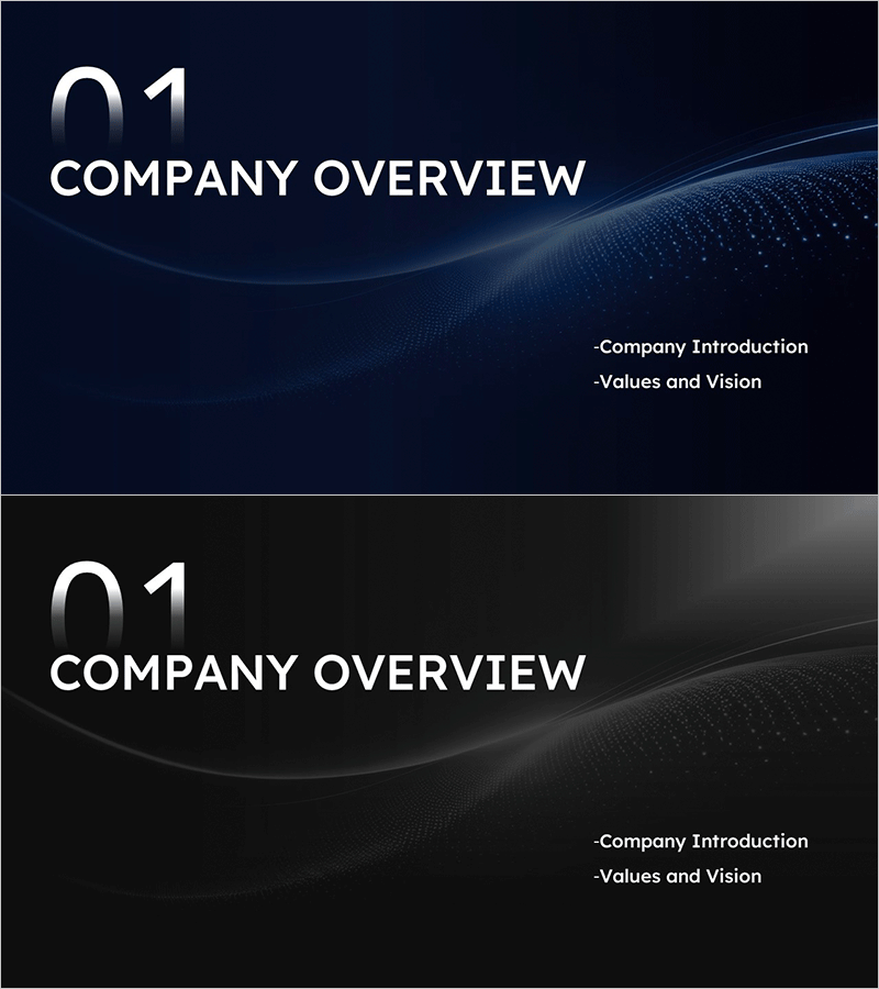 비즈니스 소개를 위한 슬라이드 – 기업 개요