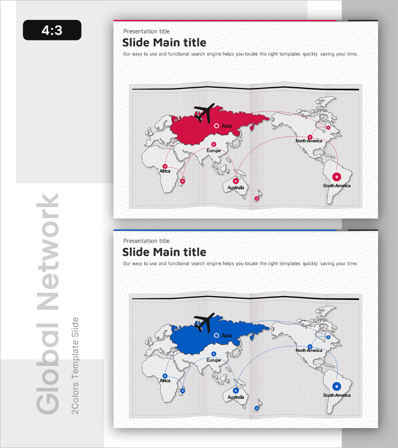 글로벌 여정을 시각화한 슬라이드 – 블루와 핑크의 조화